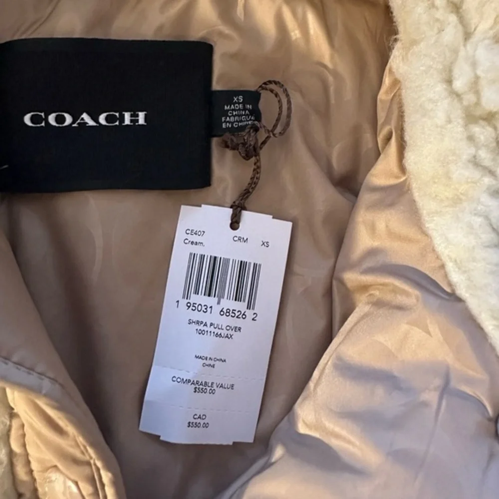 NWT COACH Sherpa Jacket Stand-Up Collar‎ Pull Over In Recycled Polyester Cream